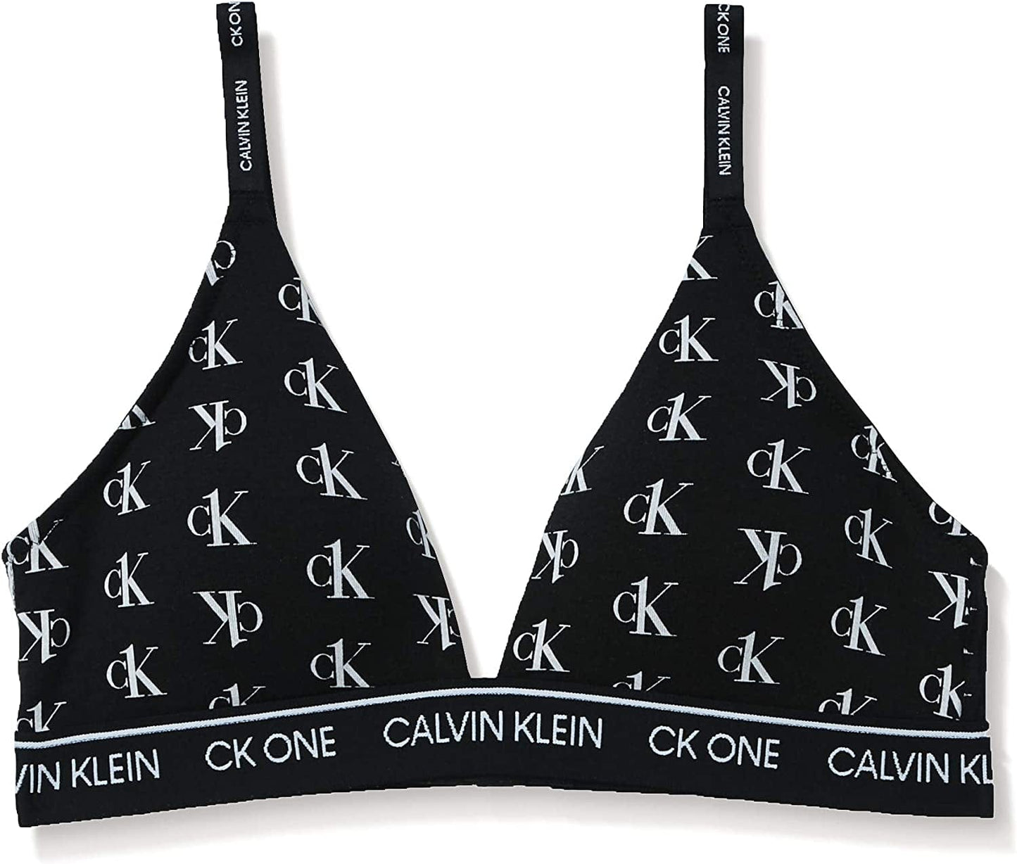 Women'S Ck One Cotton Lightly Lined Triangle Bralette Staggered Logo Black / Large