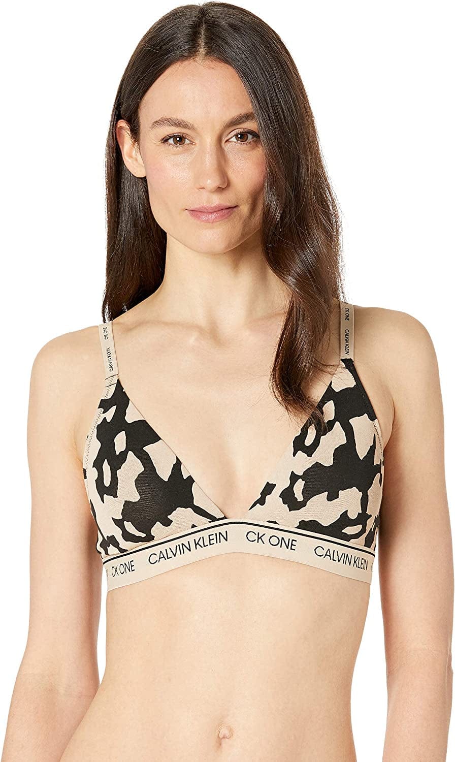 Women'S Ck One Cotton Lightly Lined Triangle Bralette Cutout Print/Charming Khaki / X-Large
