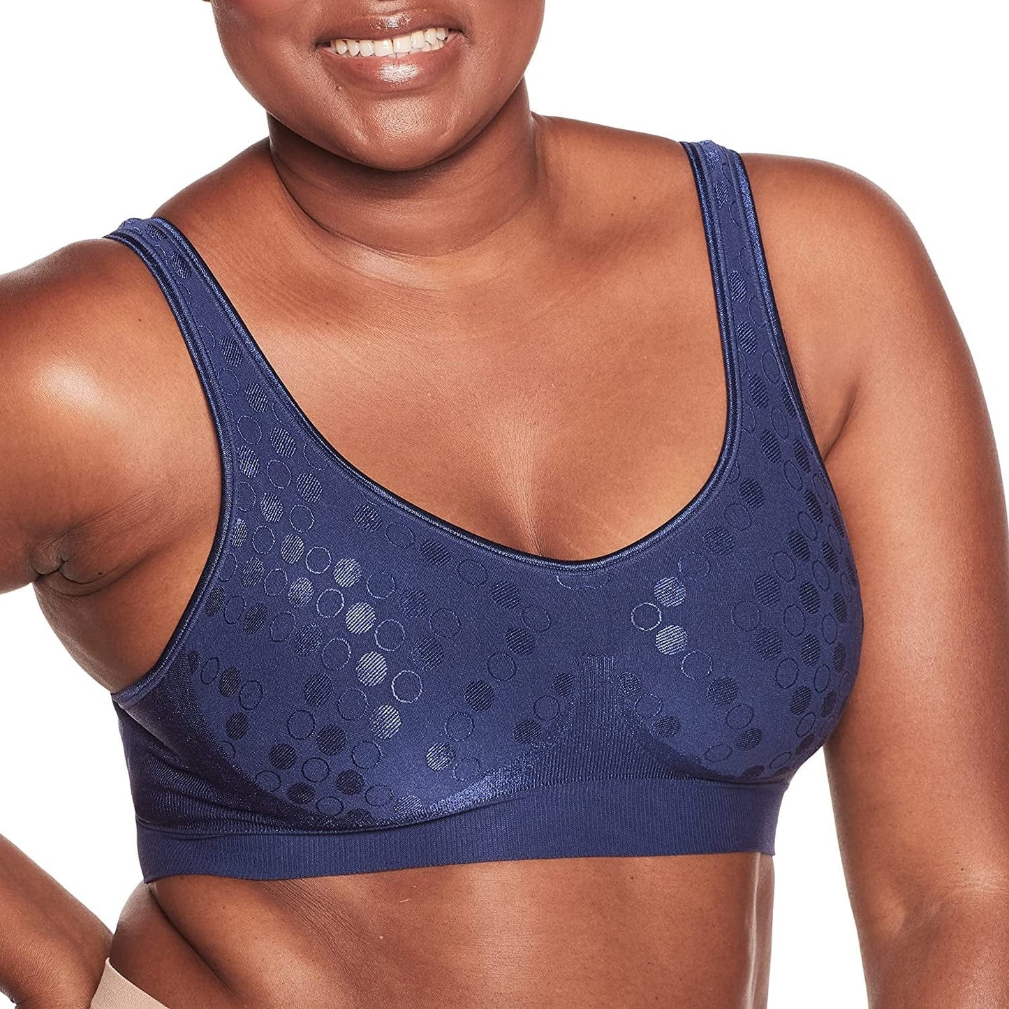 Women'S Comfort Revolution Full-Coverage Wireless Bra, Foam Wirefree T-Shirt Bra, DF3488 In the Navy Dot / Medium
