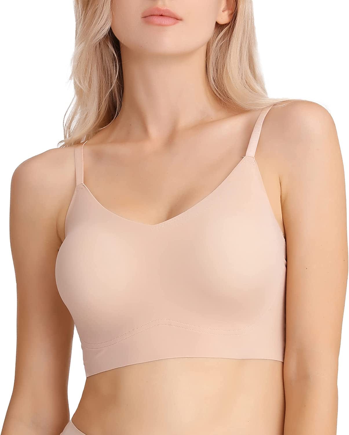 Women'S Comfortable No Steel Ring No Trace Wireless Triangle Bra V-Neck Soft and Light Bra Nude / Small