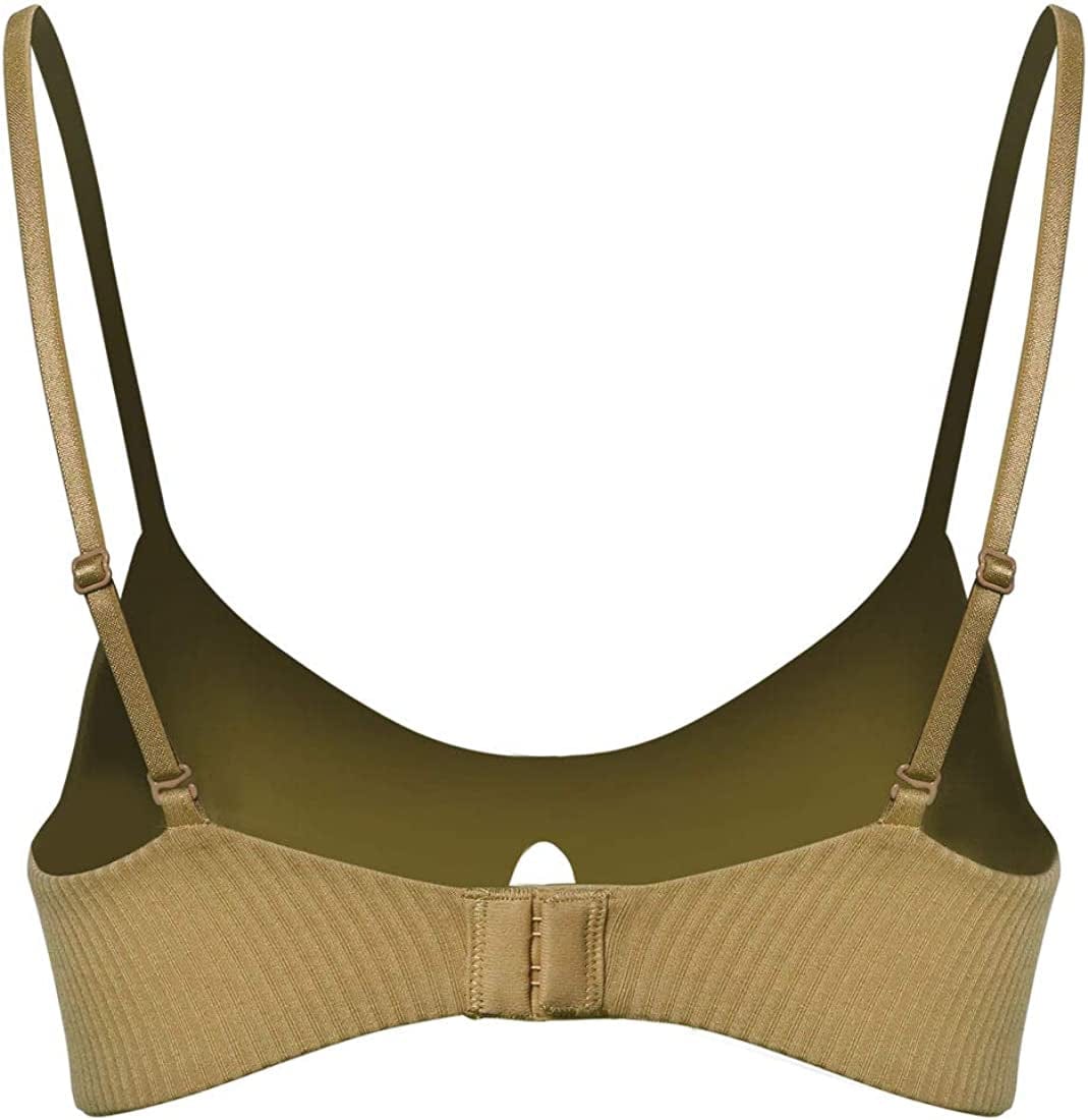 Women'S Cotton Wireless V Neck Bra Removable Padded Bralette Dark Gold / X-Large