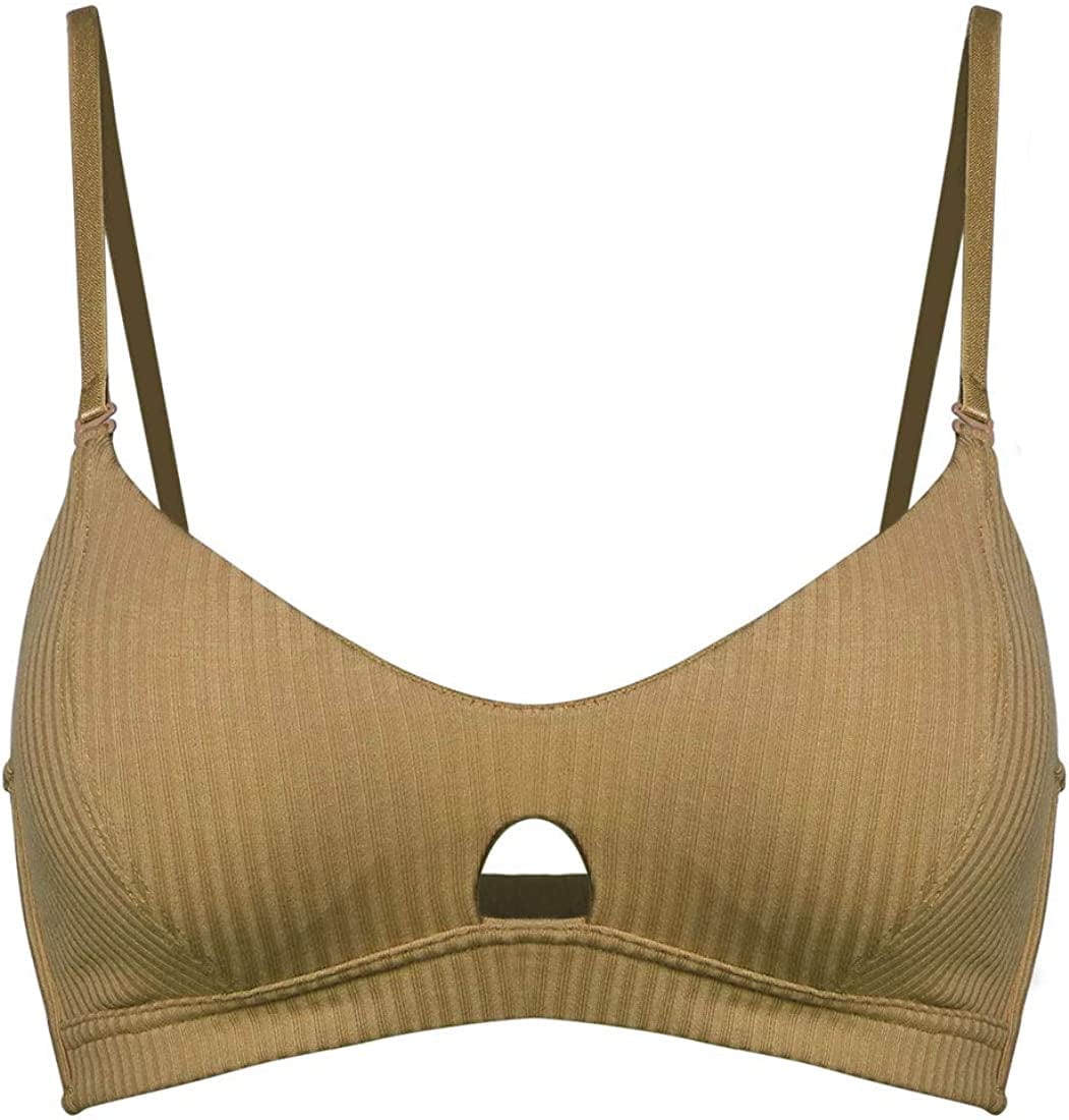 Women'S Cotton Wireless V Neck Bra Removable Padded Bralette Dark Gold / X-Large