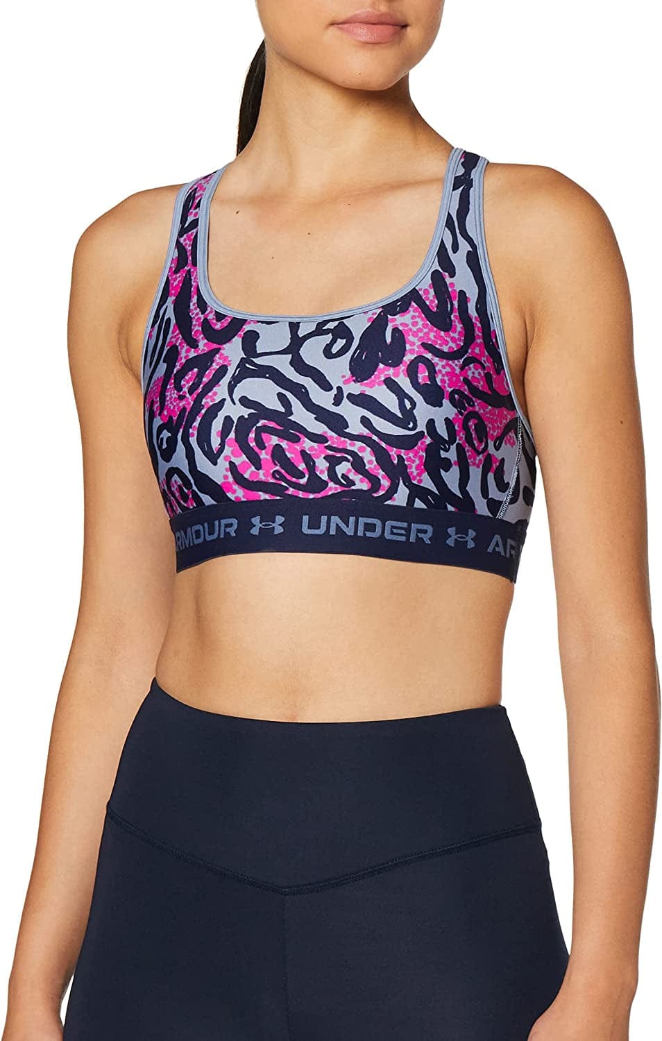Women'S Crossback Mid Printed Bra Mineral Blue (470)/Midnight Navy / XX-Large
