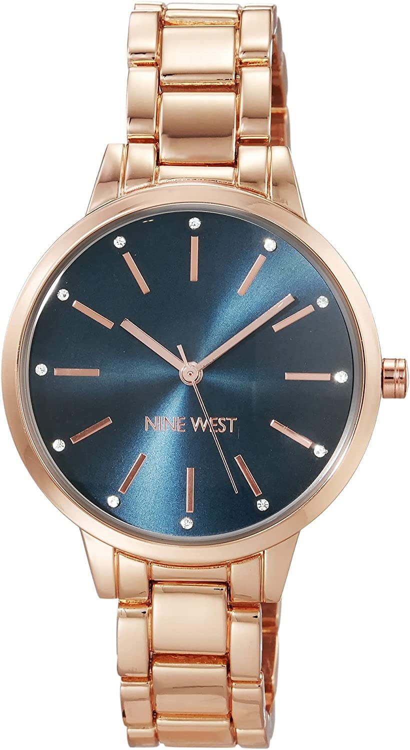 Women'S Crystal Accented Bracelet Watch Rose Gold/Navy