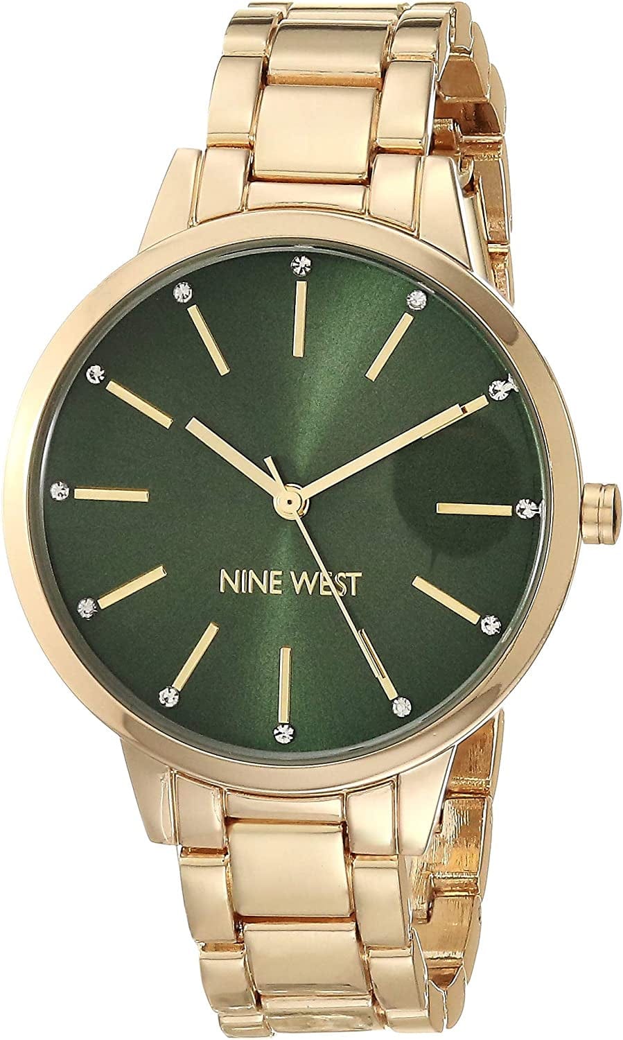 Women'S Crystal Accented Bracelet Watch Green/Gold