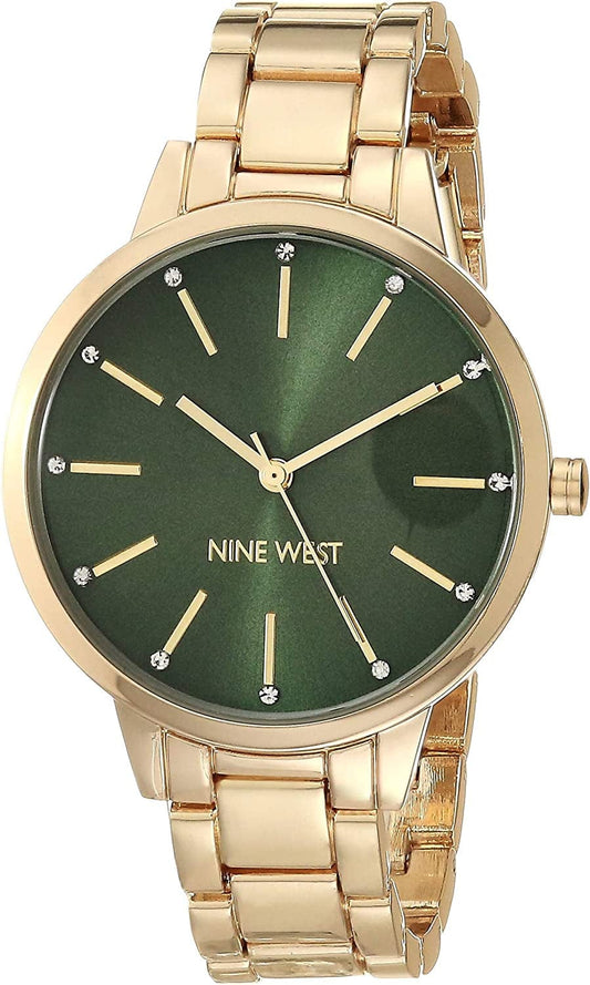 Women'S Crystal Accented Bracelet Watch Green/Gold