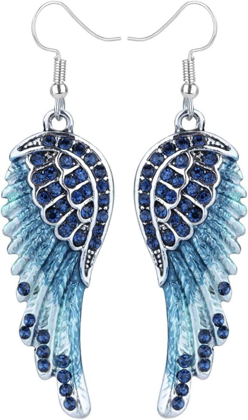 Women'S Crystal Guardian Angel Wings Hypoallergenic Dangle Earrings Biker Jewelry - 2 1/4 Inch Navy blue