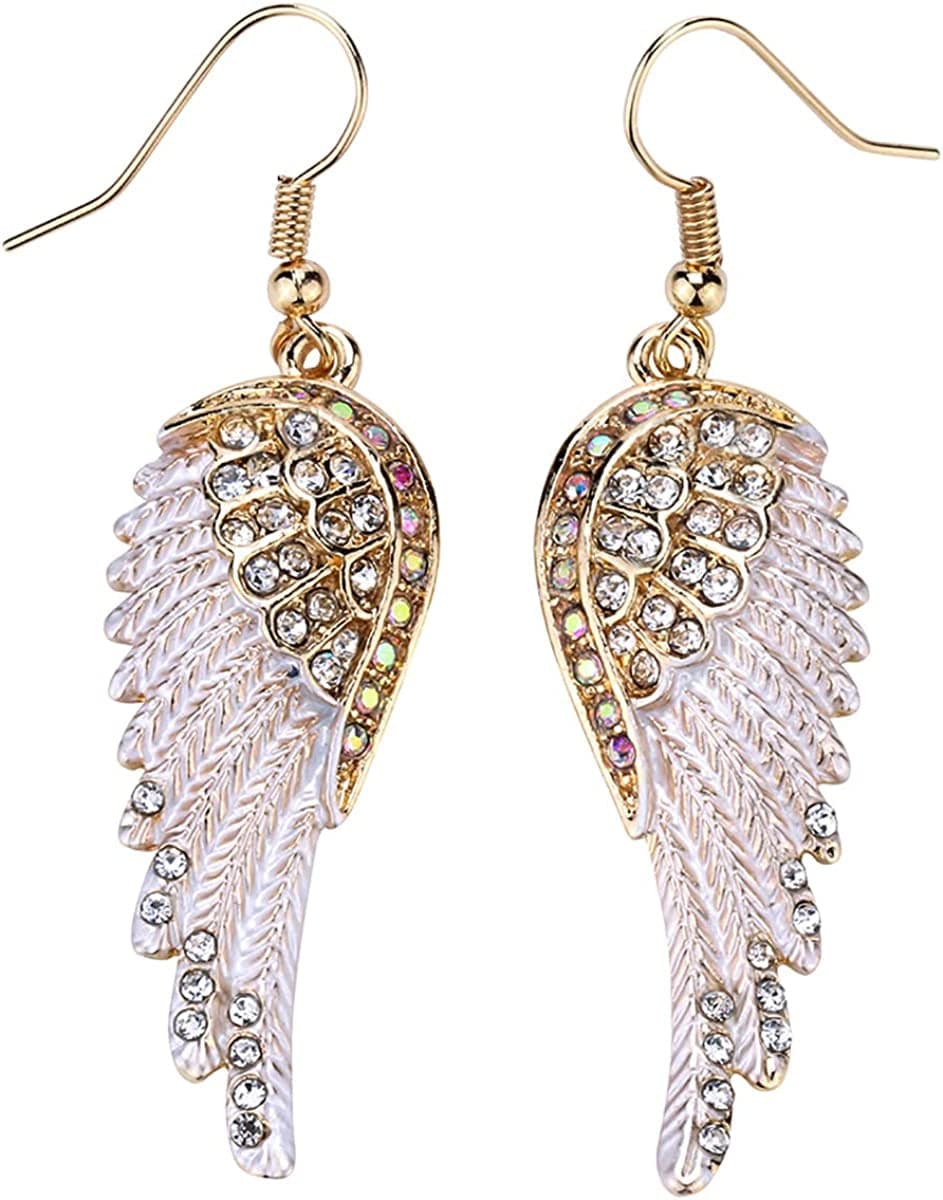 Women'S Crystal Guardian Angel Wings Hypoallergenic Dangle Earrings Biker Jewelry - 2 1/4 Inch Gold