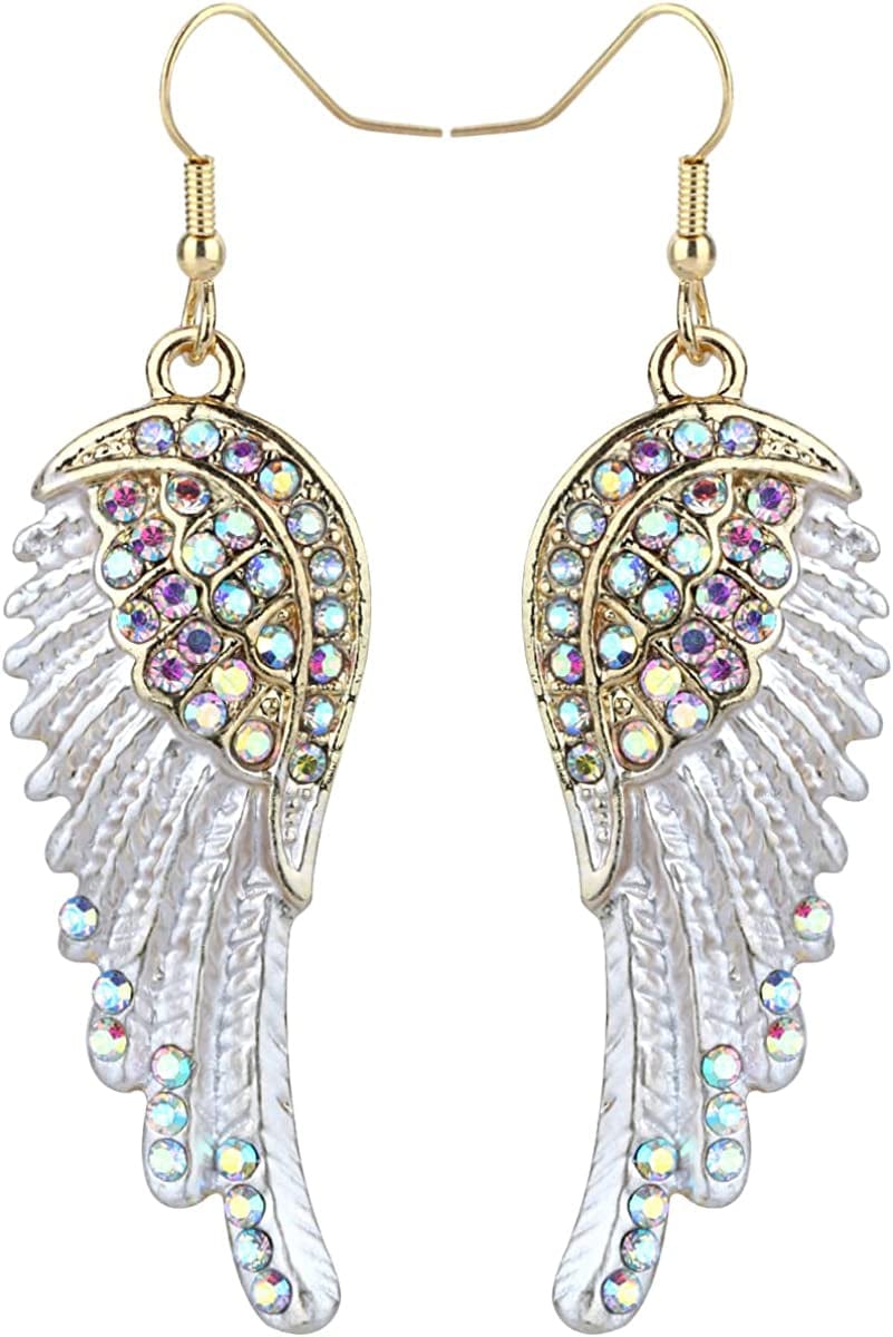 Women'S Crystal Guardian Angel Wings Hypoallergenic Dangle Earrings Biker Jewelry - 2 1/4 Inch Color-changing Gold