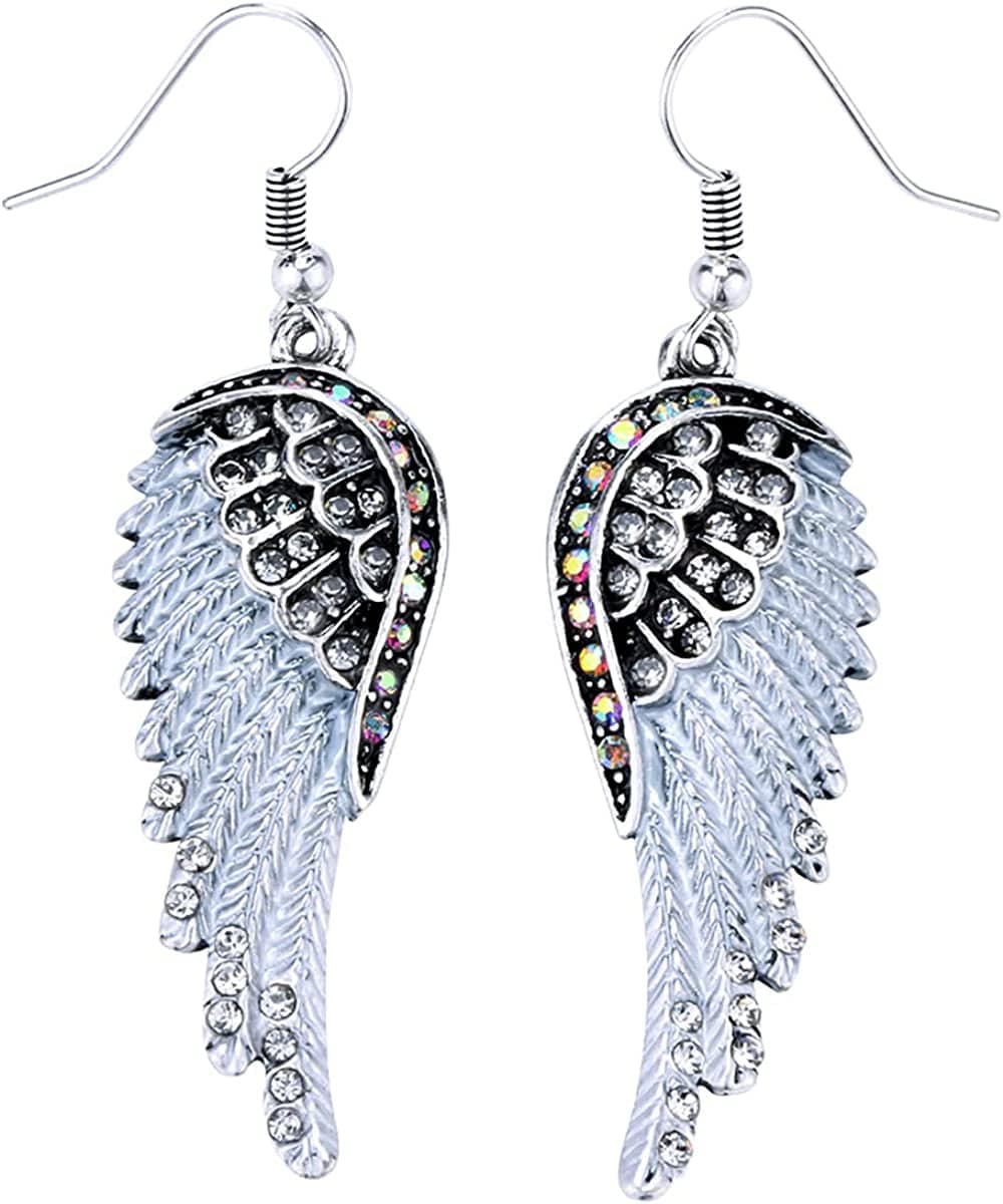 Women'S Crystal Guardian Angel Wings Hypoallergenic Dangle Earrings Biker Jewelry - 2 1/4 Inch Silver Clear
