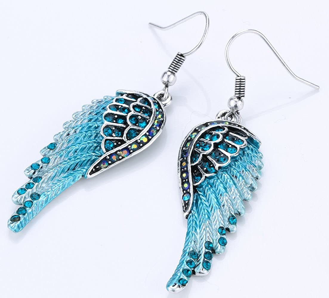 Women'S Crystal Guardian Angel Wings Hypoallergenic Dangle Earrings Biker Jewelry - 2 1/4 Inch