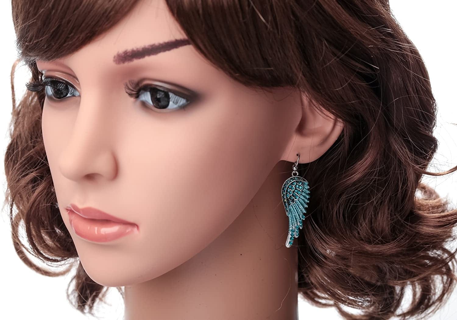 Women'S Crystal Guardian Angel Wings Hypoallergenic Dangle Earrings Biker Jewelry - 2 1/4 Inch