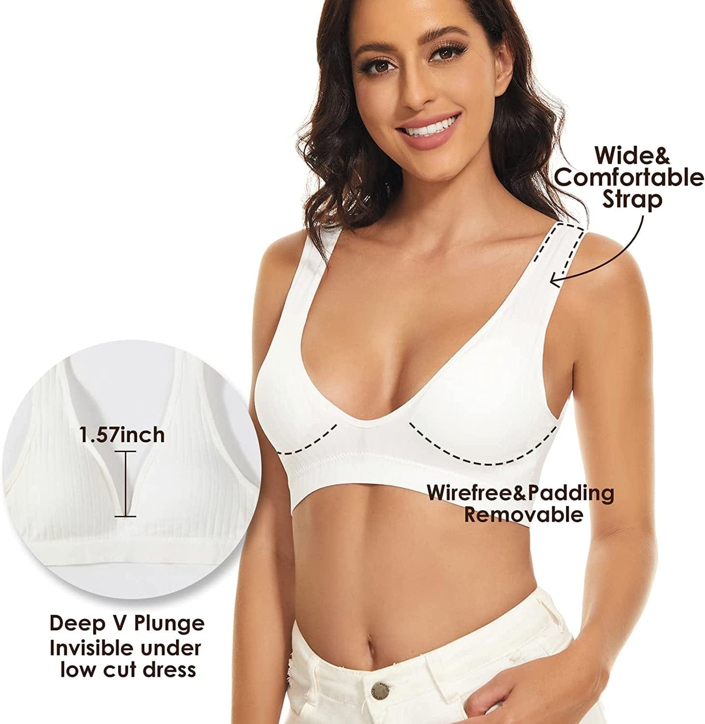 Women'S Deep V Plunge Bra Seamless Low Back Sport Bra Wireless Bralette for Women