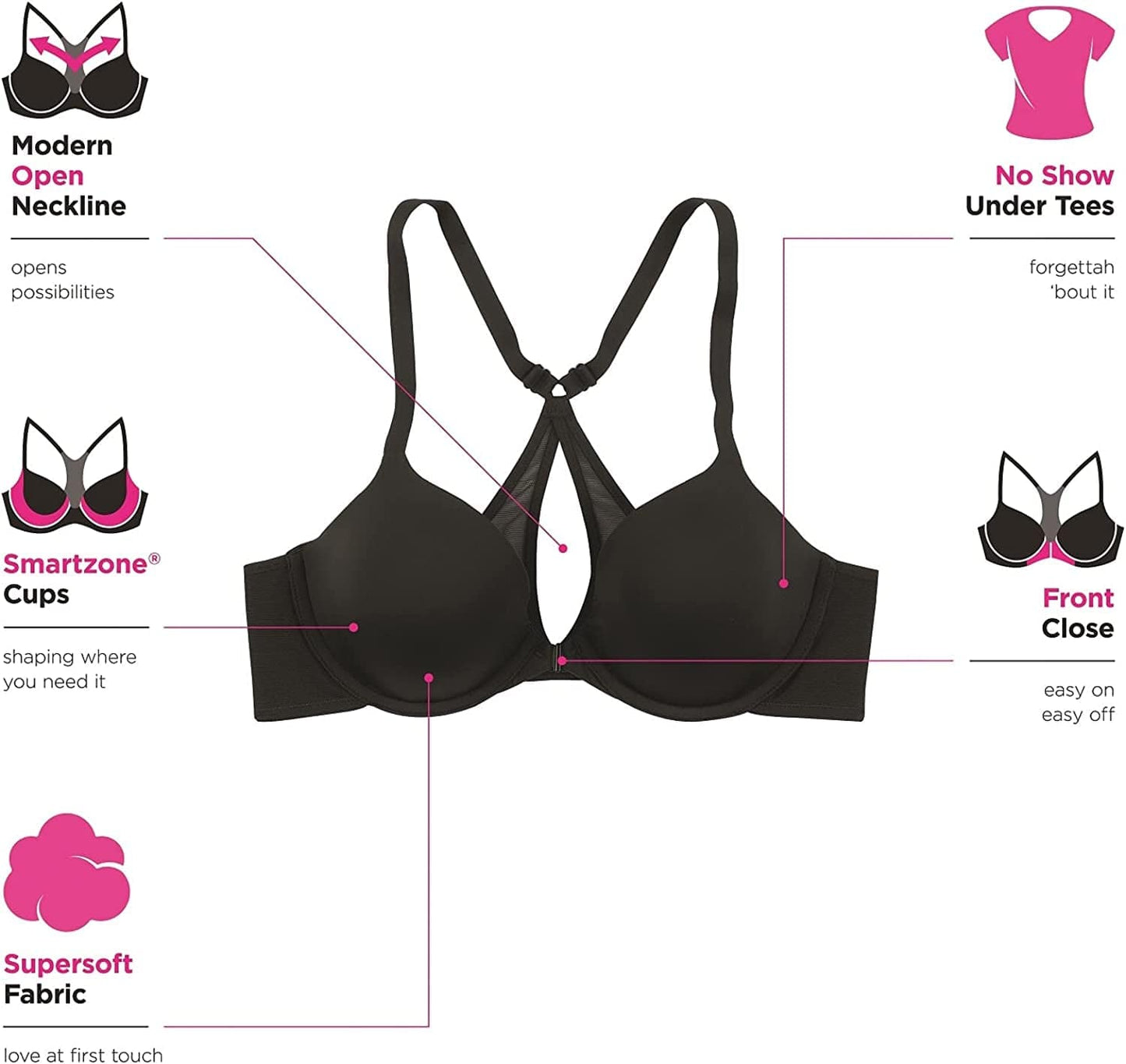 Women'S Demi Underwire Bra, One Fab Fit Demi Bra, Underwire Bra, Lightly Padded Racerback T-Shirt Bra