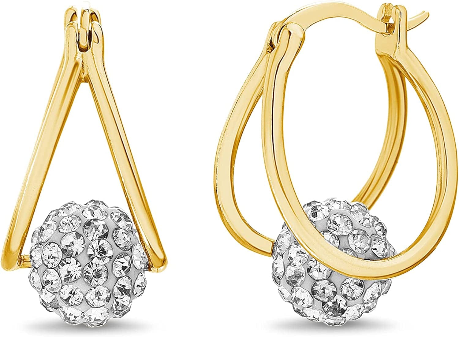 Women'S Earrings - Simulated Diamond Cubic Zirconia Crystal Ball Split Hoop Earrings Yellow/Clear