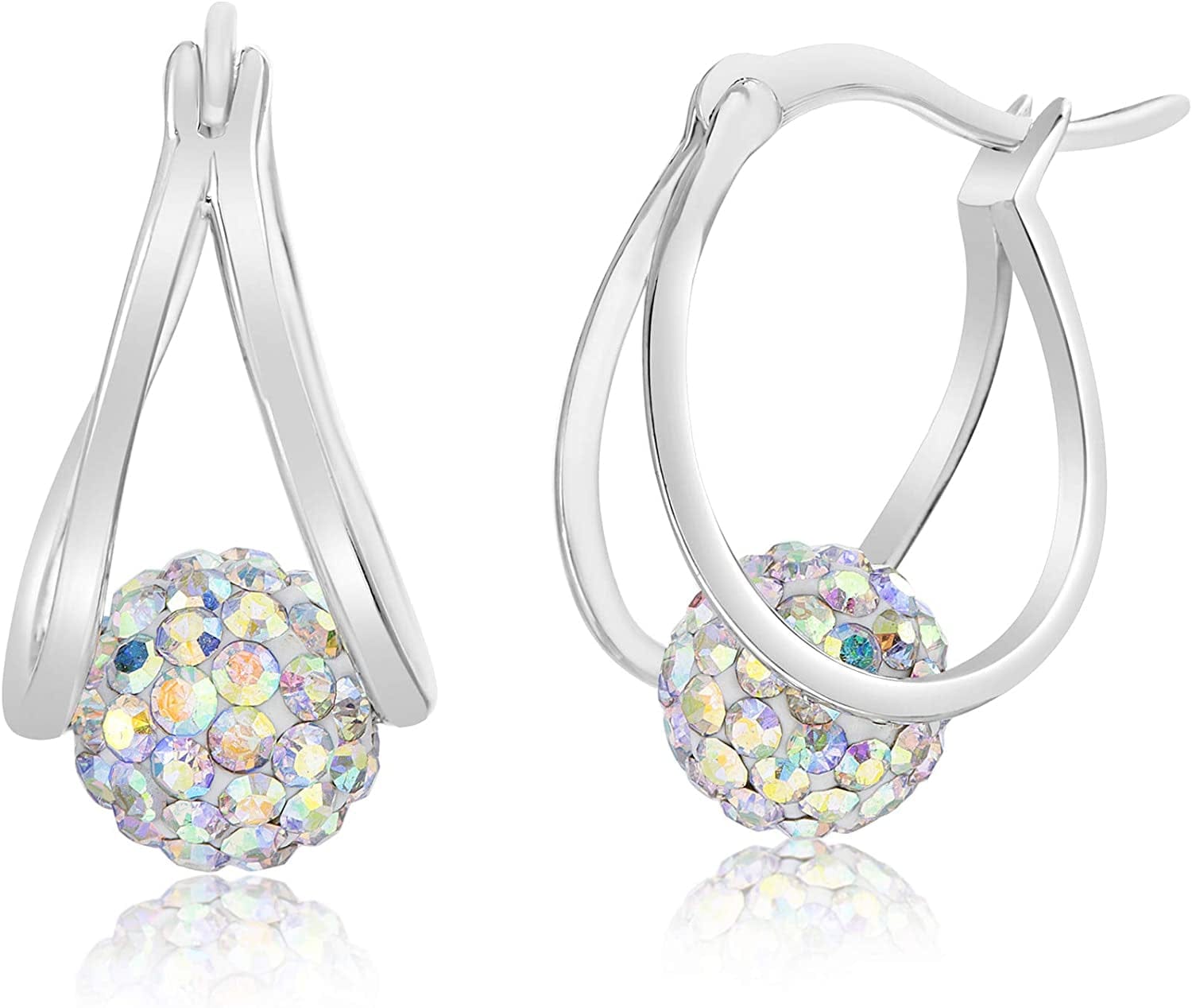 Women'S Earrings - Simulated Diamond Cubic Zirconia Crystal Ball Split Hoop Earrings Aurora Borealis