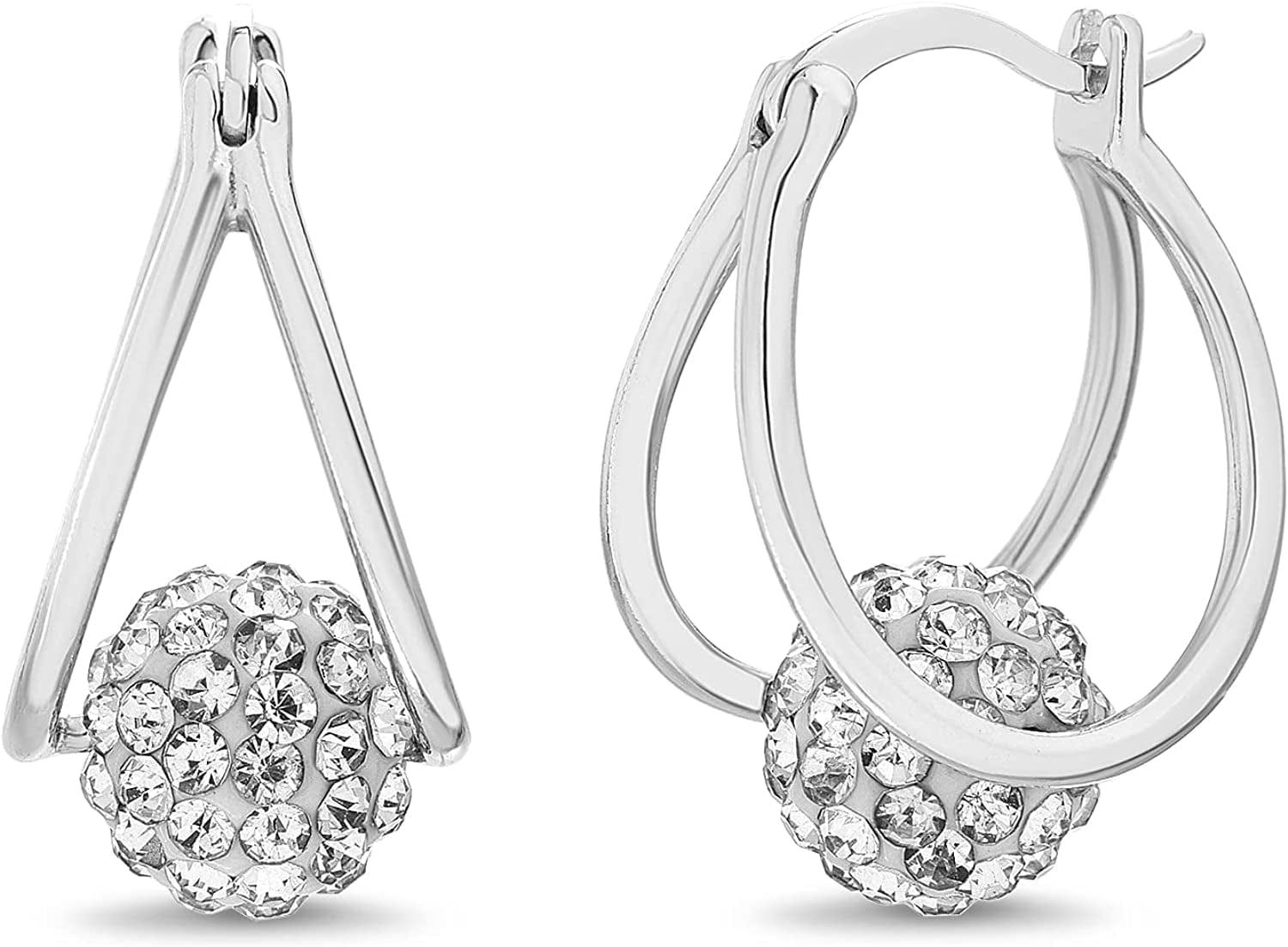 Women'S Earrings - Simulated Diamond Cubic Zirconia Crystal Ball Split Hoop Earrings White/Clear