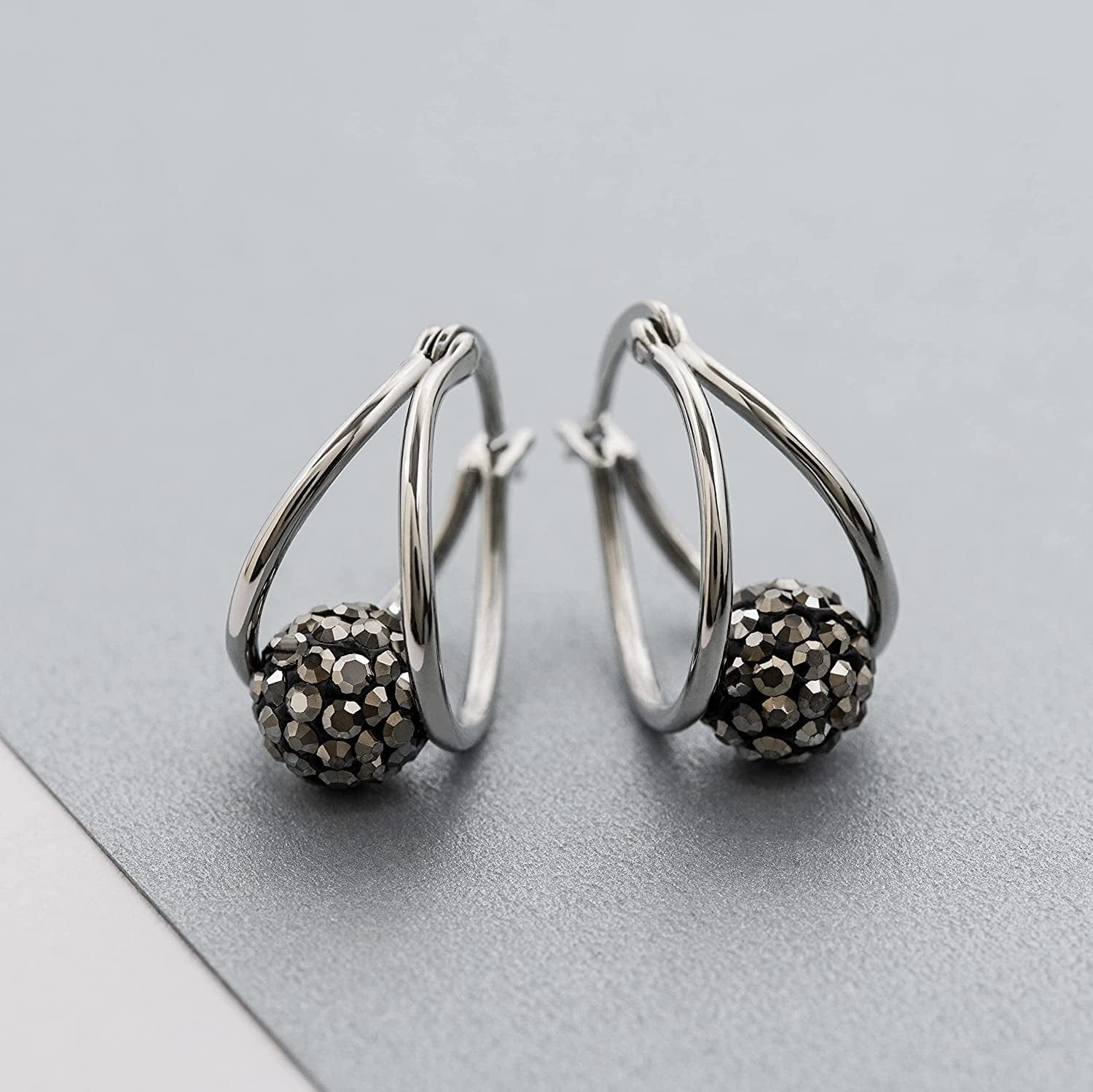 Women'S Earrings - Simulated Diamond Cubic Zirconia Crystal Ball Split Hoop Earrings