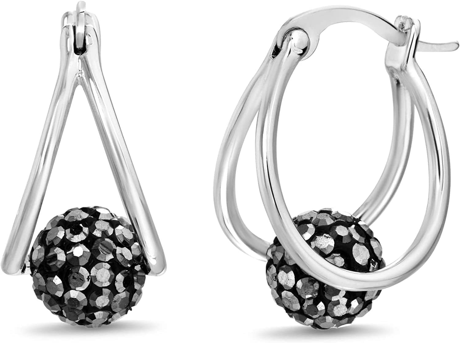Women'S Earrings - Simulated Diamond Cubic Zirconia Crystal Ball Split Hoop Earrings White/Hem