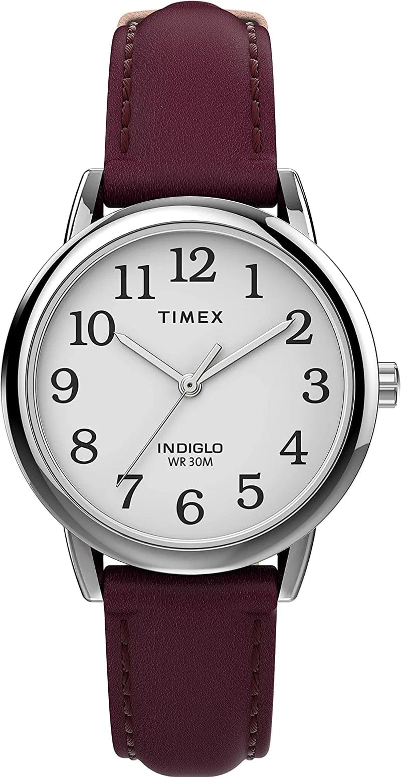 Women'S Easy Reader Leather Strap 30Mm Watch Burgundy/Pink/Silver-Tone