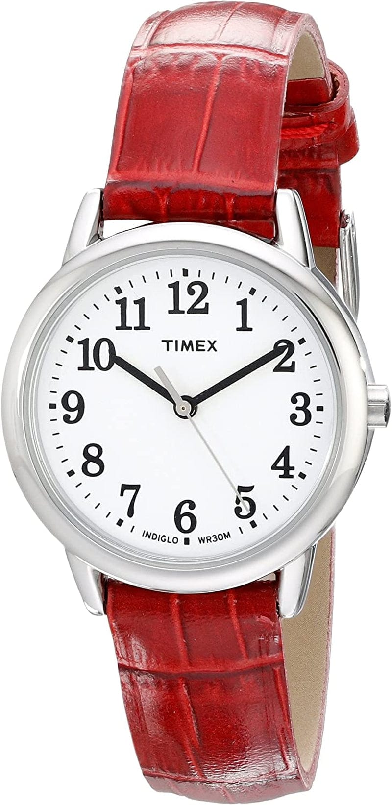 Women'S Easy Reader Leather Strap 30Mm Watch Red/Silver-Tone