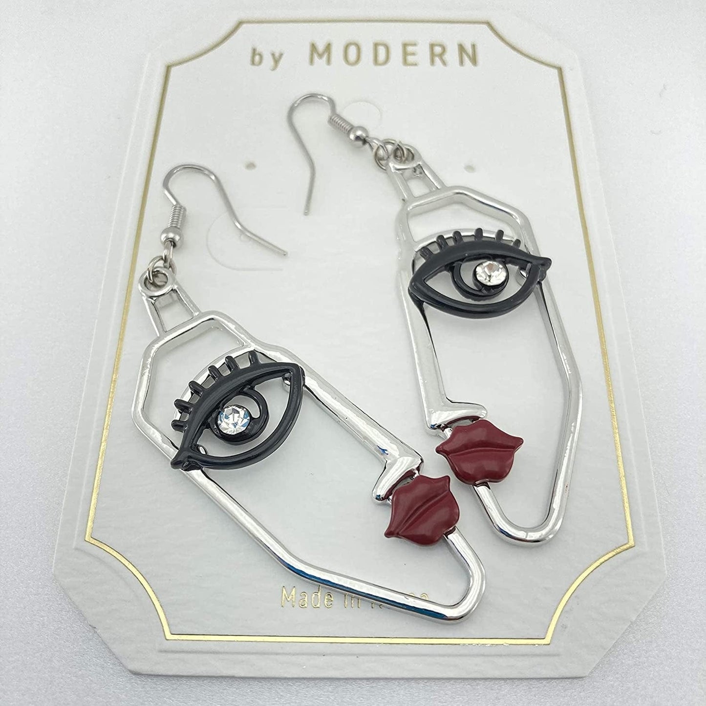 Women'S Face Statement Dangle Drop Earrings Silver