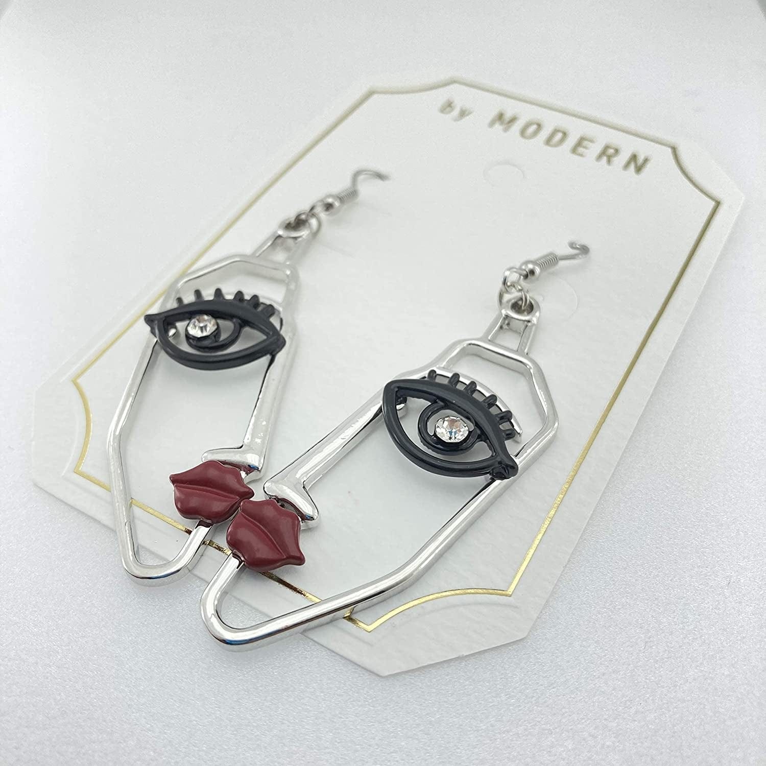 Women'S Face Statement Dangle Drop Earrings Silver