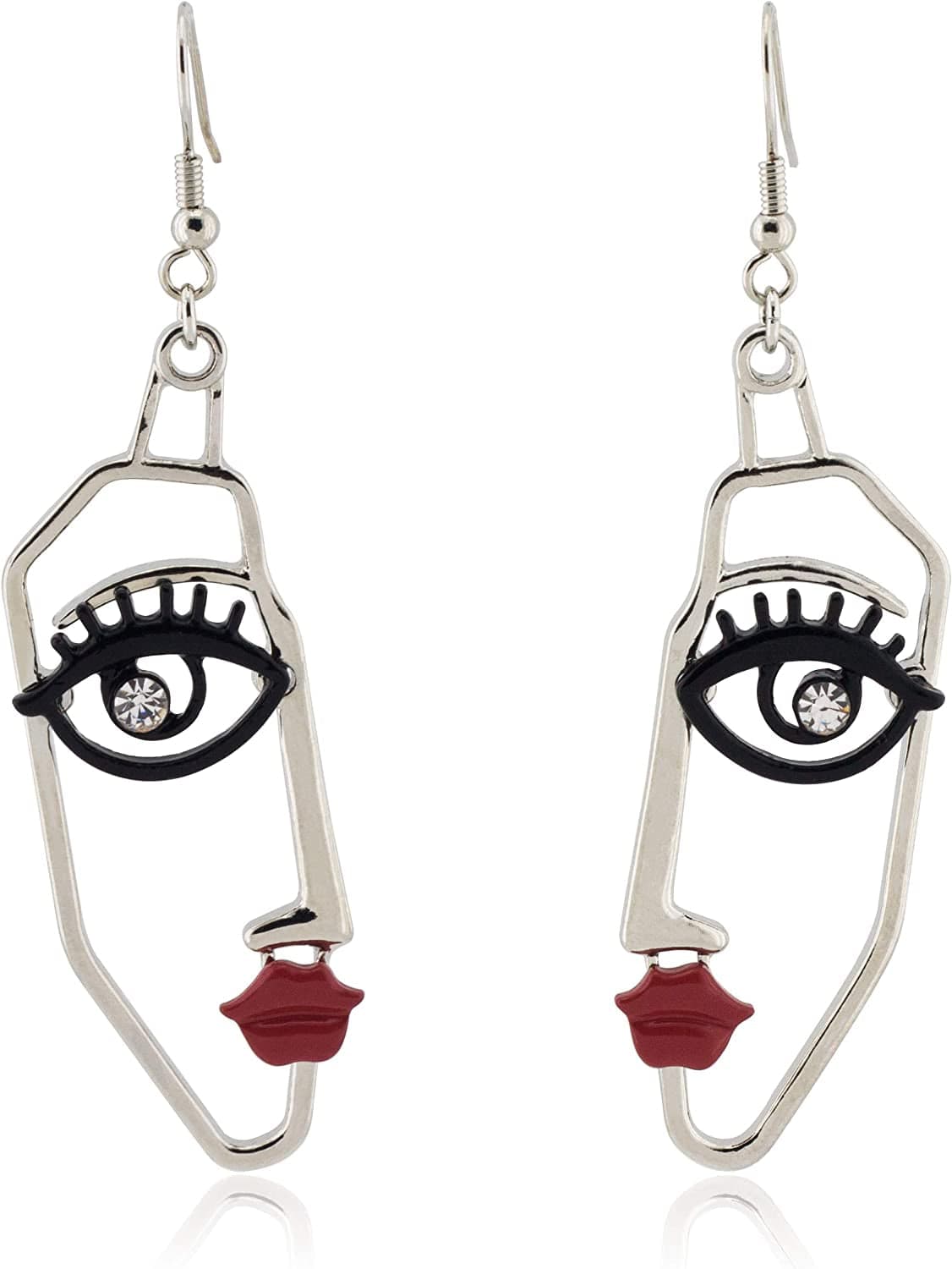 Women'S Face Statement Dangle Drop Earrings Silver