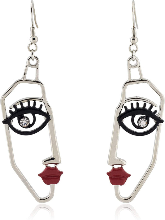 Women'S Face Statement Dangle Drop Earrings Silver