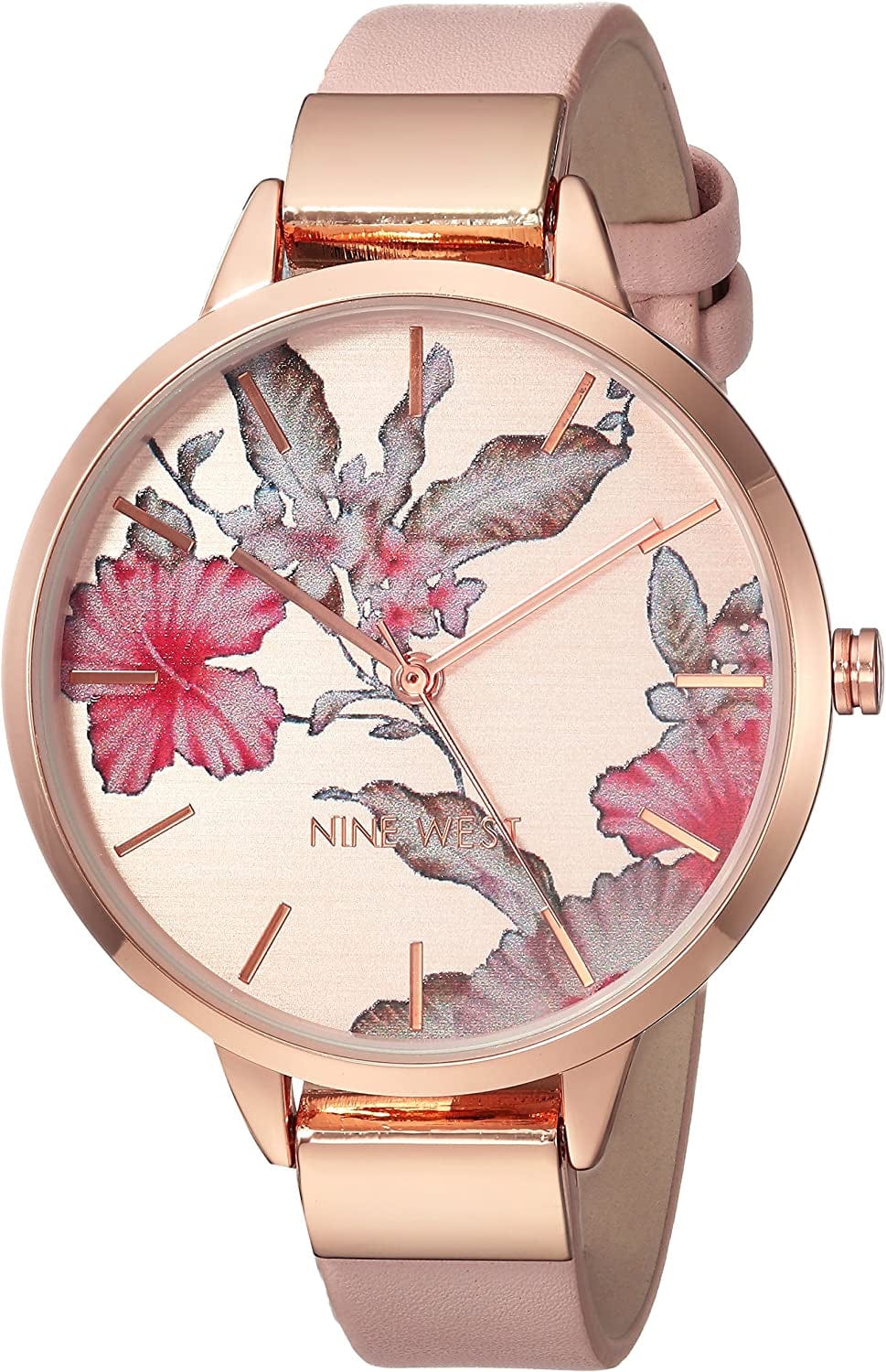 Women'S Floral Dial Strap Watch Pink/Rose Gold