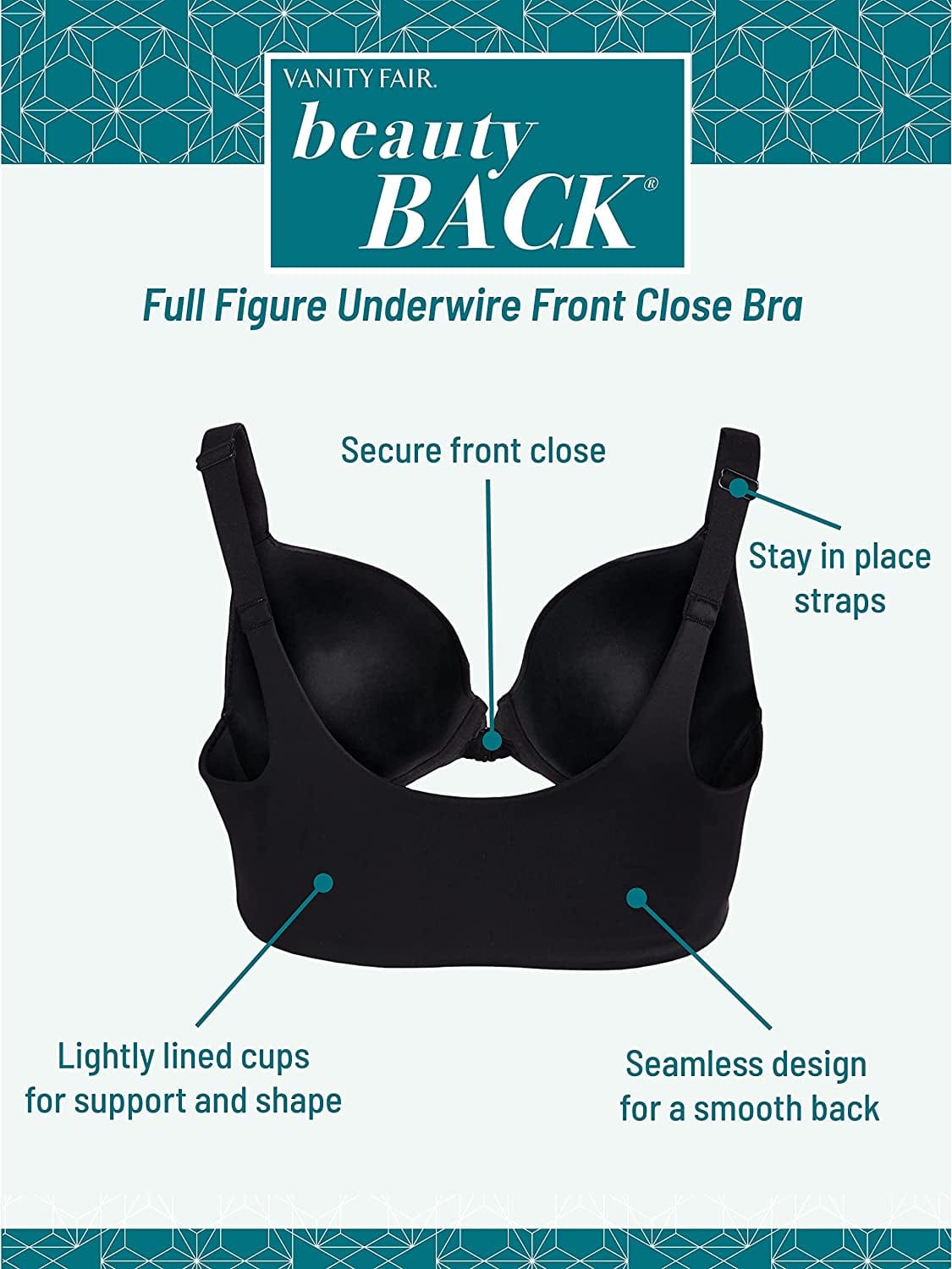 Women'S Front Closure Bra with No-Poke Underwire (34B-44DDD)