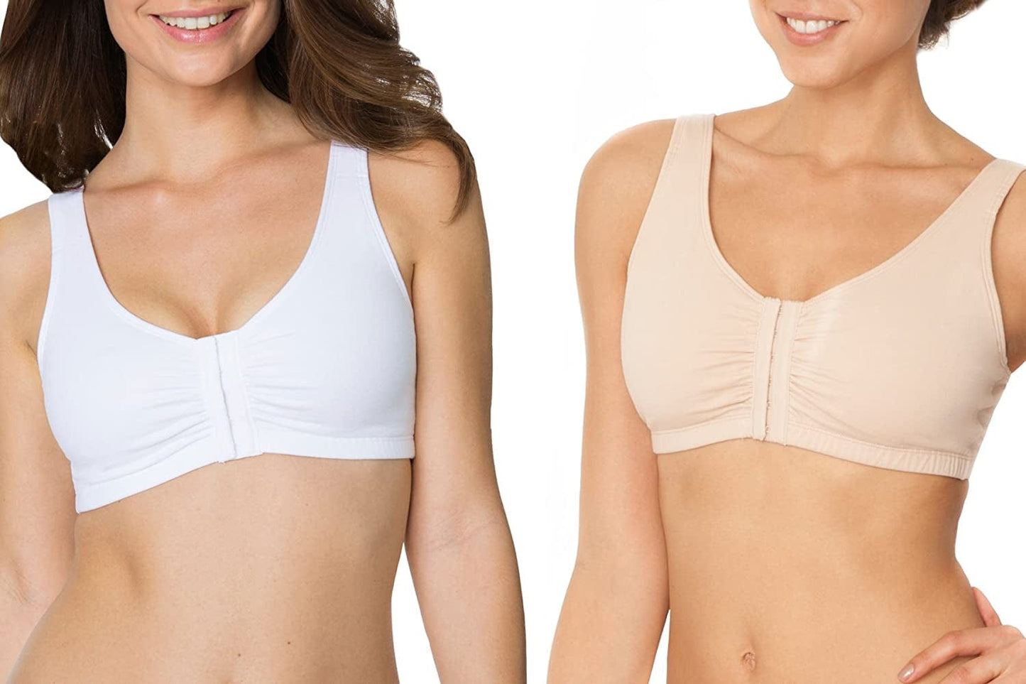 Women'S Front Closure Cotton Bra Sand/White 2-pack / 2 / 40
