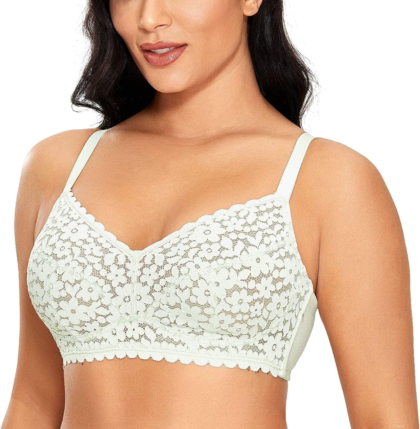 Women'S Full Coverage Bralette plus Size Minimizer Unlined Wireless Floral Lace Bra Green Bean / 36A