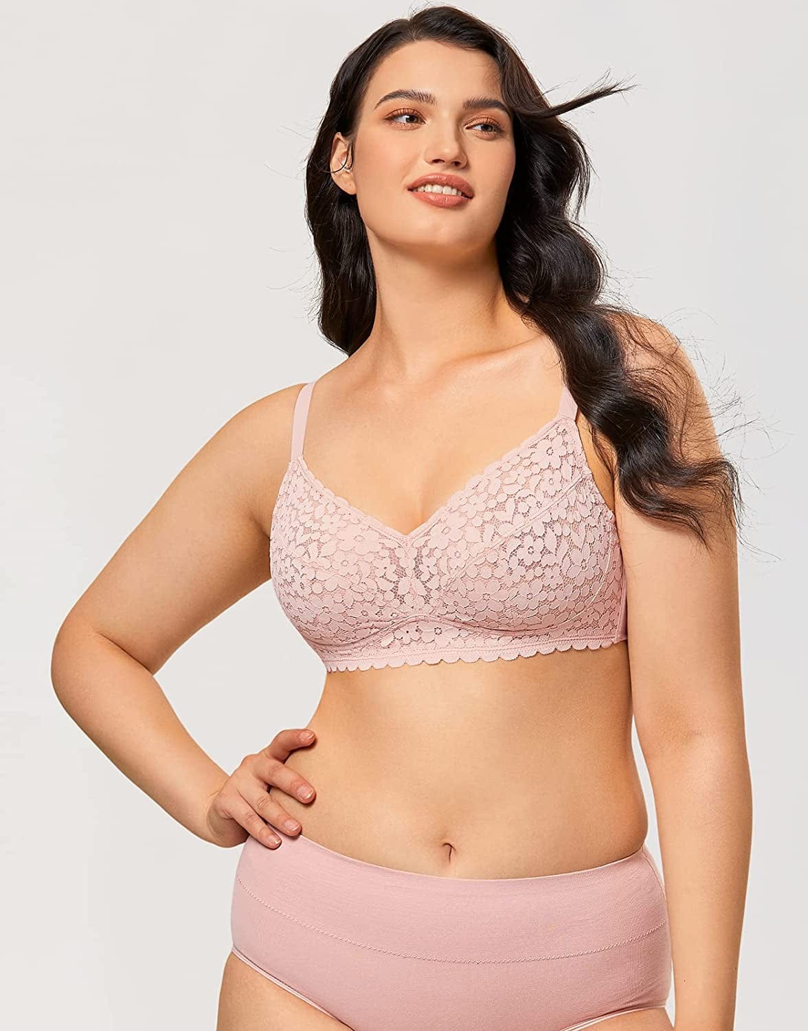 Women'S Full Coverage Bralette plus Size Minimizer Unlined Wireless Floral Lace Bra