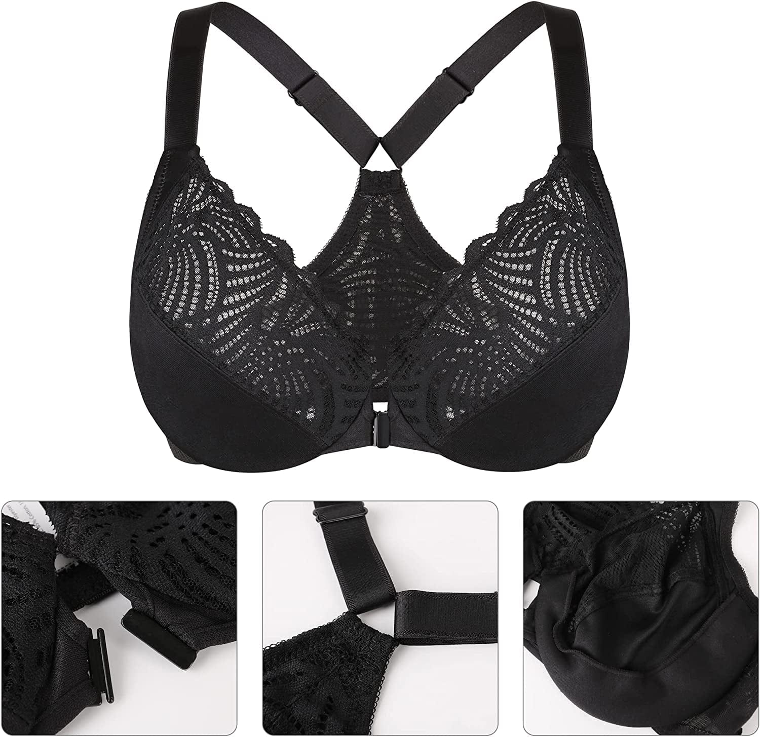 Women’S Full Figure plus Size Unpadded Front Closure Lace Racerback Underwire Everyday Bra