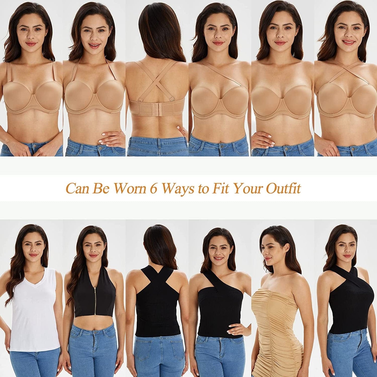 Women'S Full Figure Strapless Bra Multiway Coverage Underwire plus Size Bras