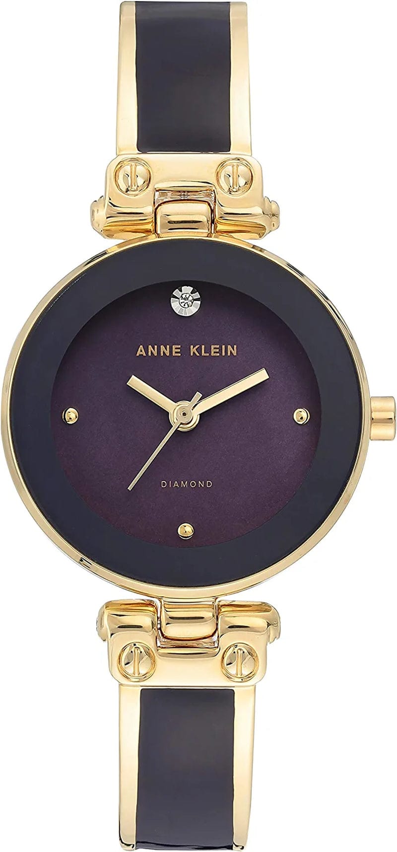 Women'S Genuine Diamond Dial Bangle Watch Purple/Gold