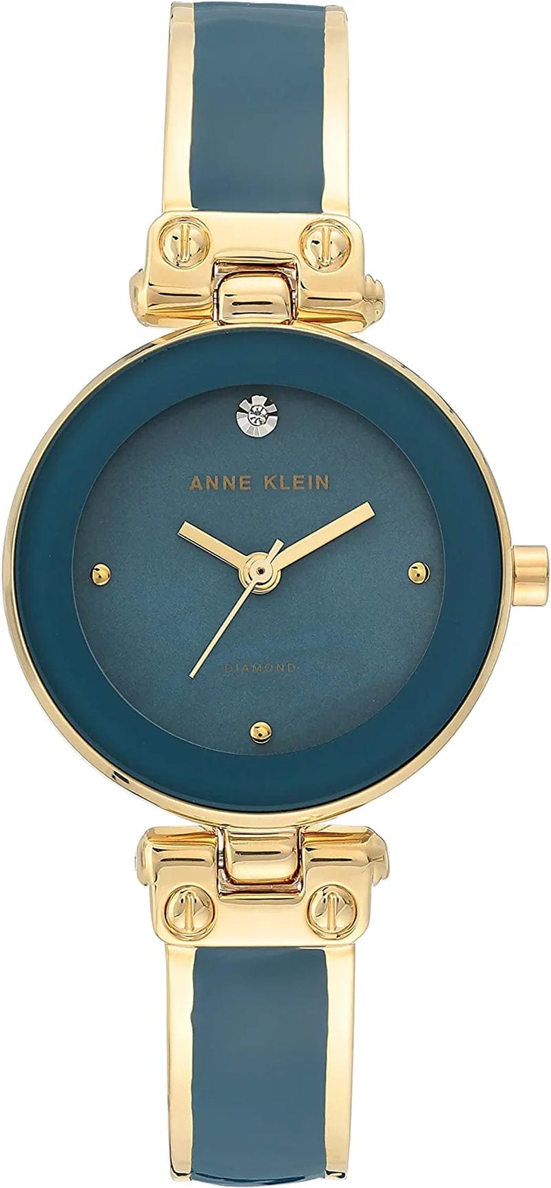 Women'S Genuine Diamond Dial Bangle Watch Blue/Gold