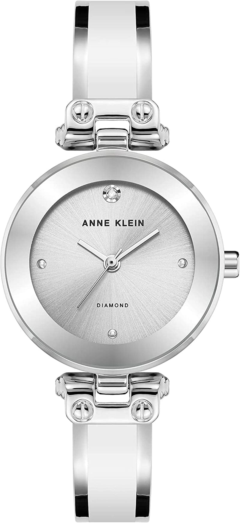 Women'S Genuine Diamond Dial Bangle Watch White/Silver