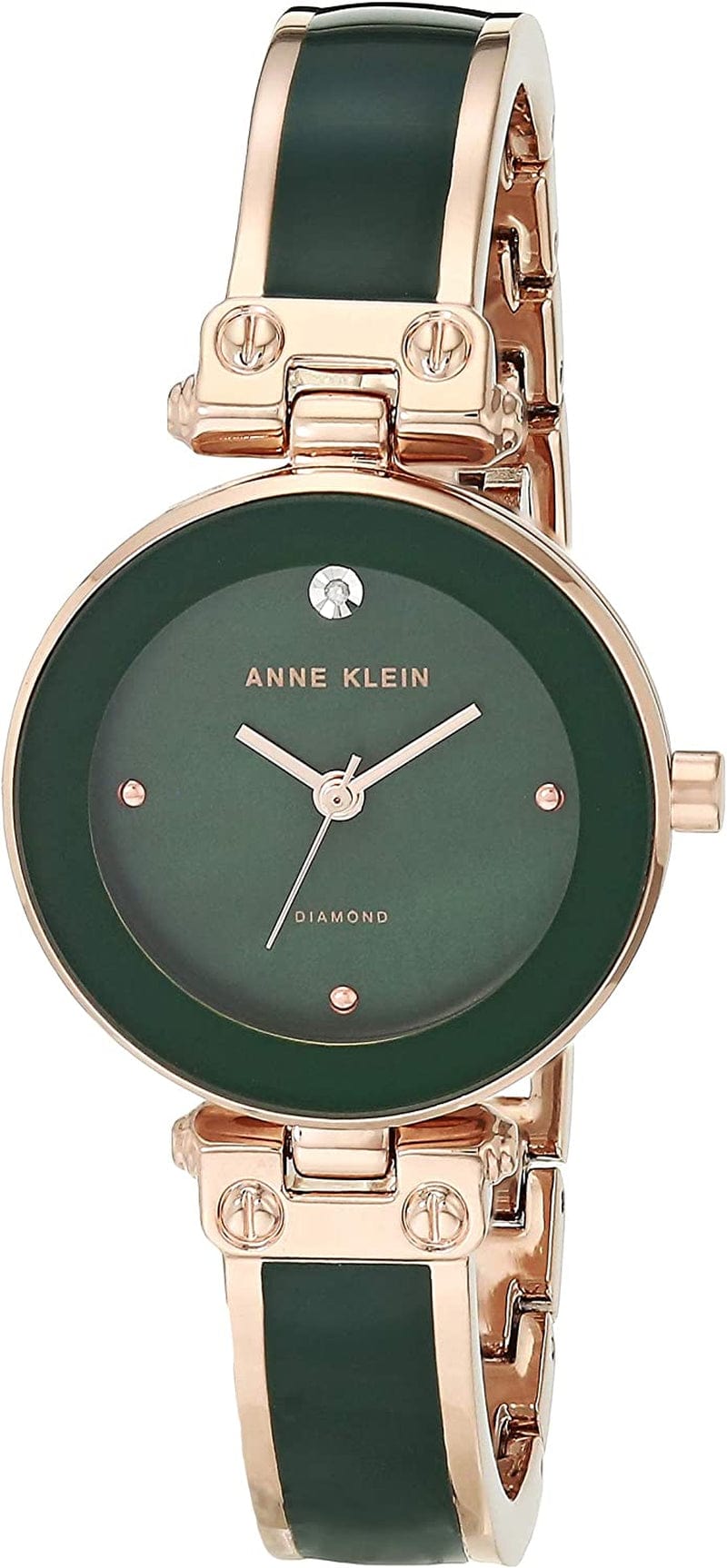 Women'S Genuine Diamond Dial Bangle Watch Olive Green/Rose Gold