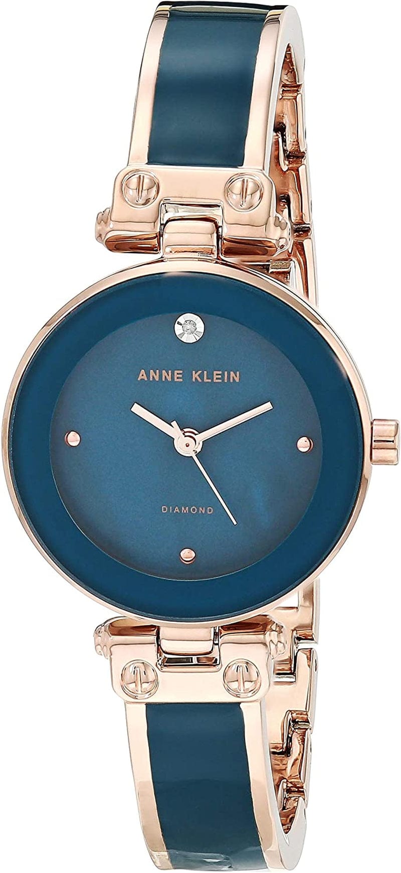 Women'S Genuine Diamond Dial Bangle Watch Teal/Rose Gold