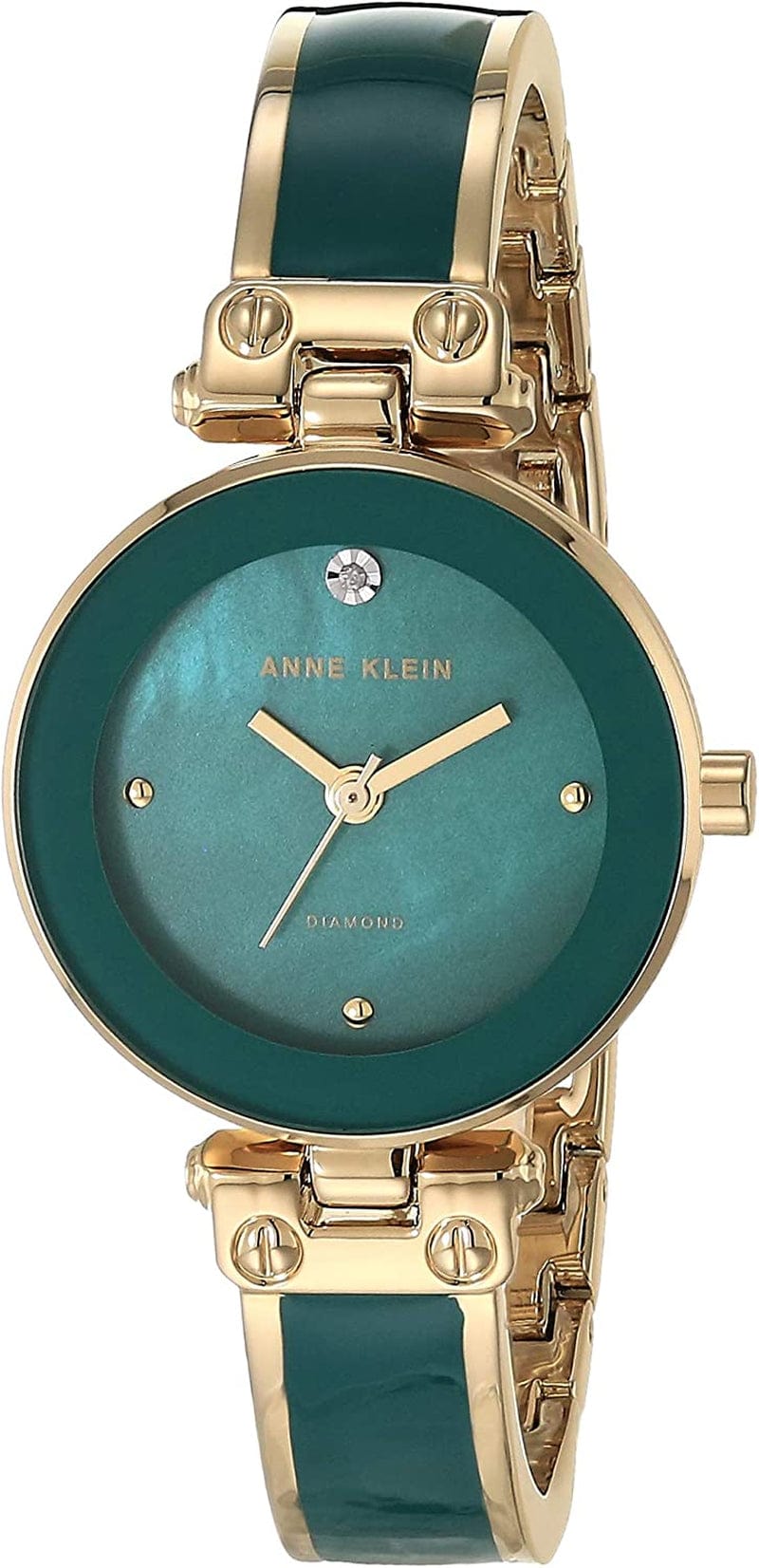 Women'S Genuine Diamond Dial Bangle Watch Green/Gold