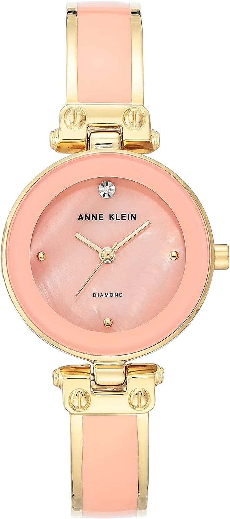 Women'S Genuine Diamond Dial Bangle Watch Pink/Gold