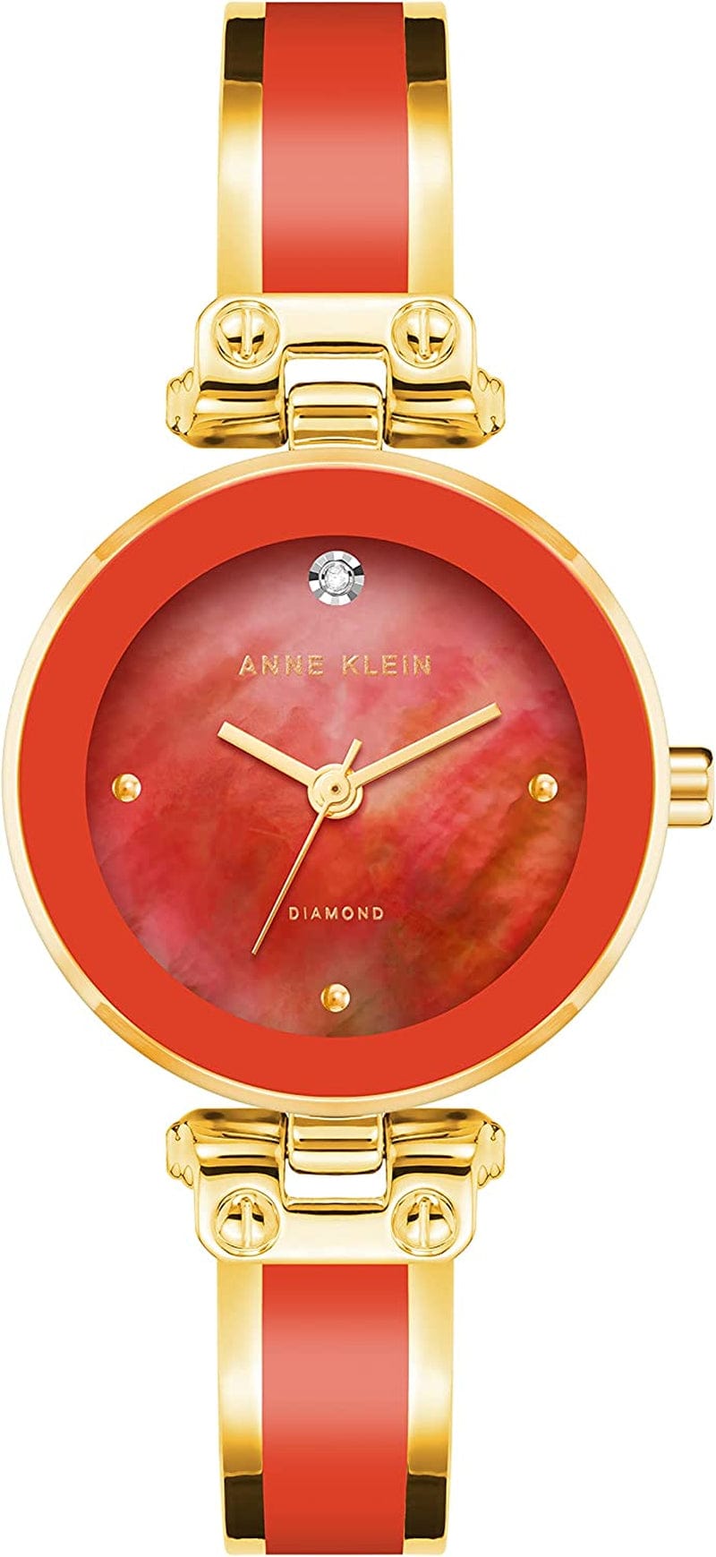 Women'S Genuine Diamond Dial Bangle Watch Red/Gold