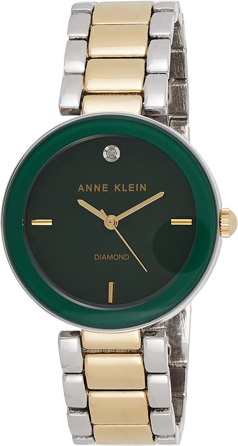 Women'S Genuine Diamond Dial Bracelet Watch Two Tone/Green