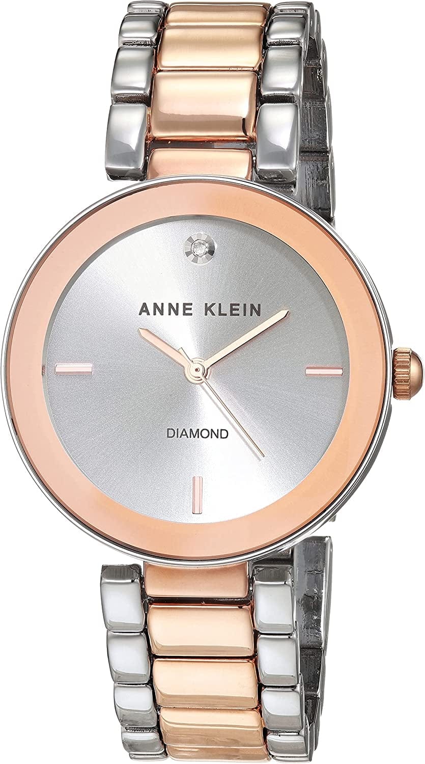 Women'S Genuine Diamond Dial Bracelet Watch Silver/Rose Gold