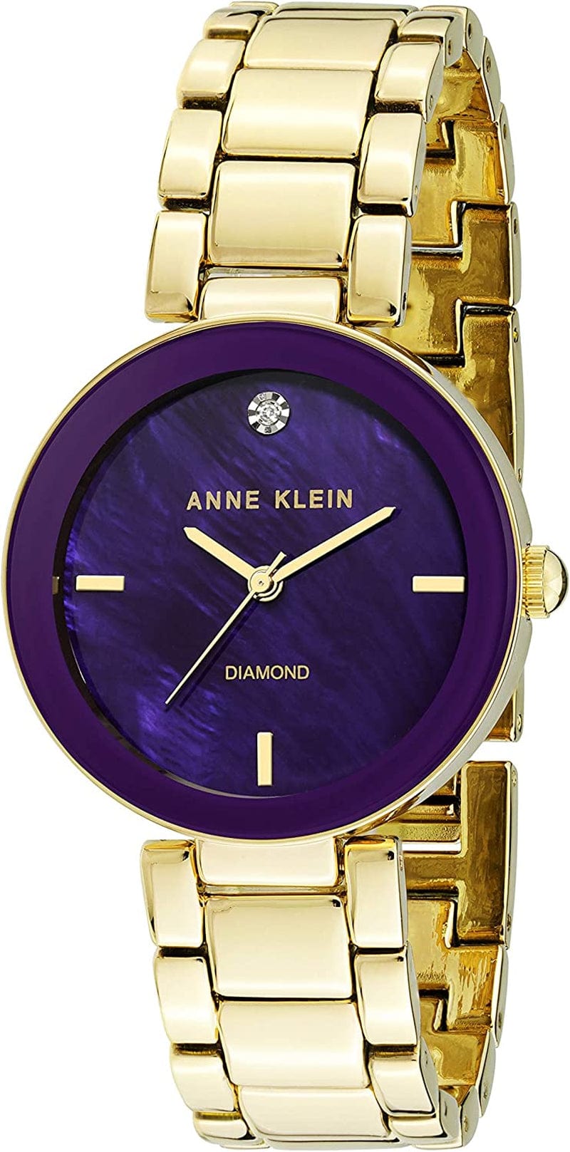 Women'S Genuine Diamond Dial Bracelet Watch Purple/Gold