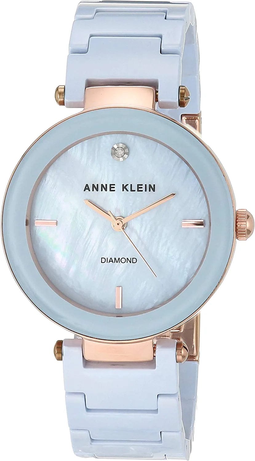 Women'S Genuine Diamond Dial Ceramic Bracelet Watch Pale Blue/Rose