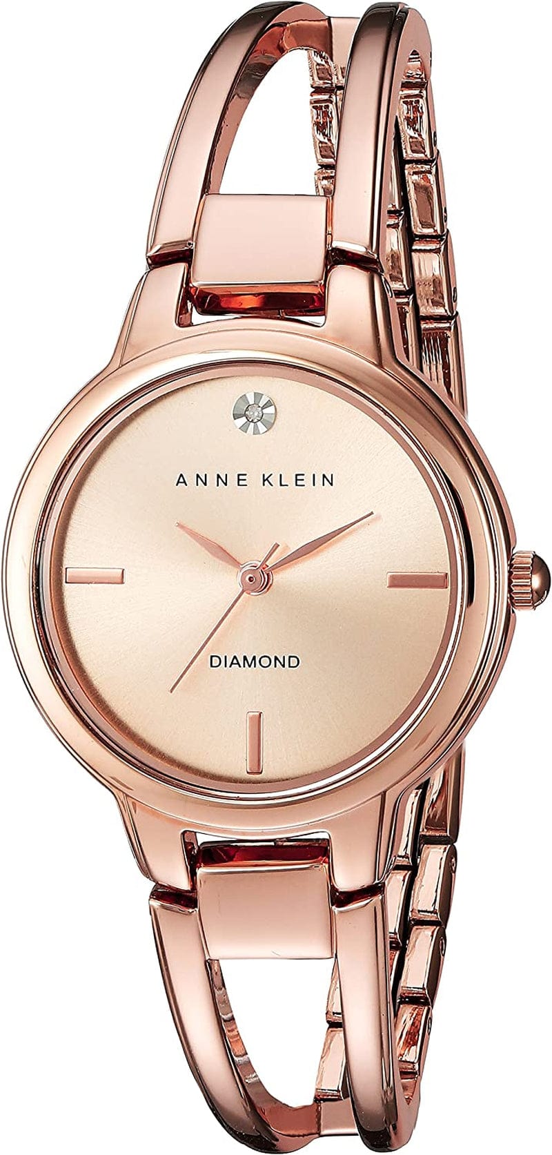 Women'S Genuine Diamond Dial Open Bangle Watch Rose Gold