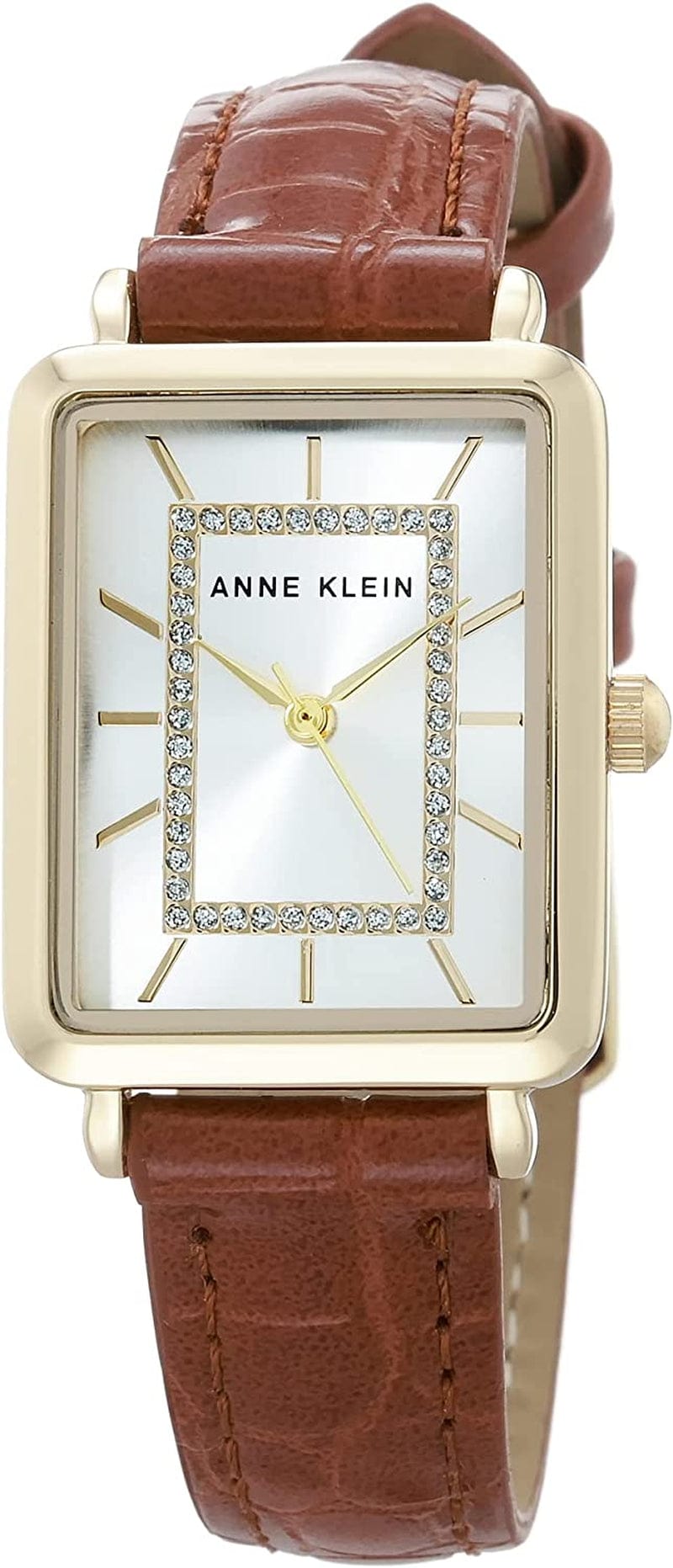 Women'S Glitter Accented Croco-Grain Strap Watch, AK/3820 Brown/Gold